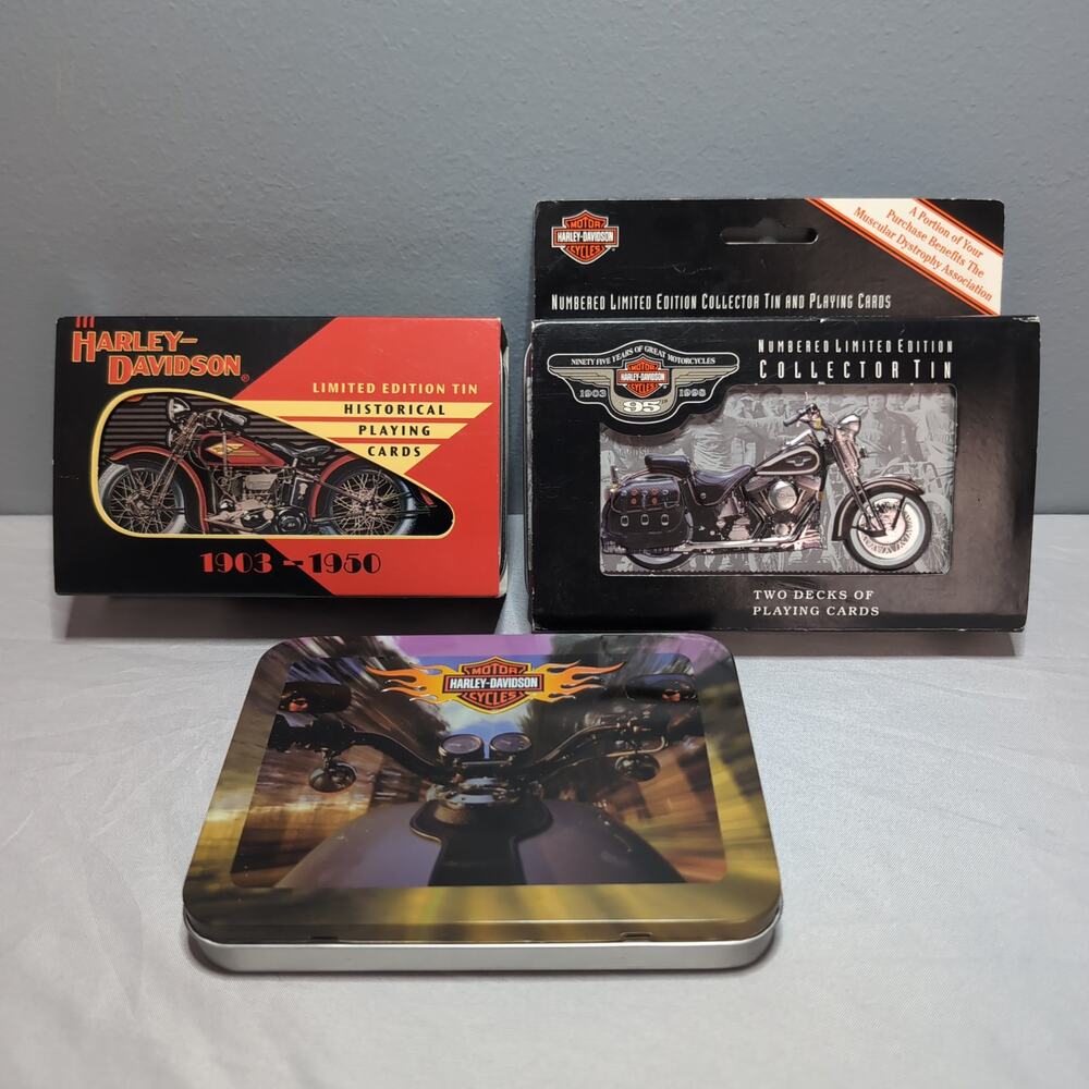 Lot of 3‎ Collectable Vintage Harley Davidson Playing Cards and Tins New Sealed